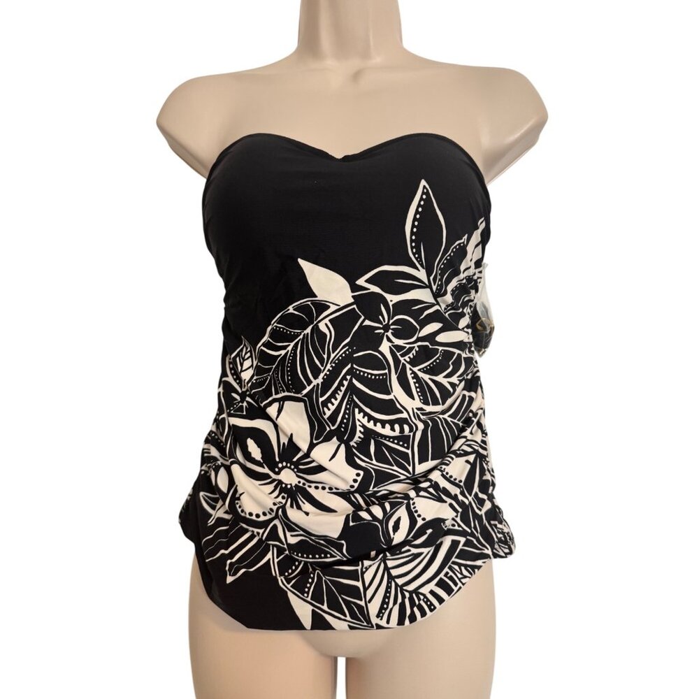 Bleu Rod Beattie Black White Size 8 Swim Tankini Top Straps Padded NWT $91